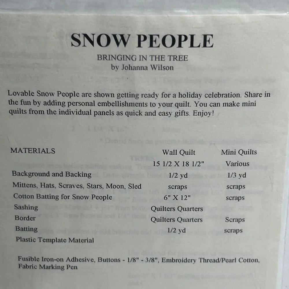 Snow People Plum Creek Patchwork # 3046 NEW Vintage Sewing Pattern Wall Quilt